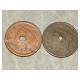 1935 & 1953 Large Cents with holes
