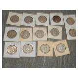 14 Franklin SILVER Half Dollars 1950's