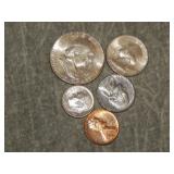 1963 D Uncirculated Set of 5 (Silver .50,.25,.10)
