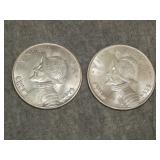 Pair of UNC 1947 SILVER Balboa Panama 1.72 ozt
