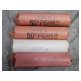 1936S, 37S, 38S & 39S ROLLS of 50  Lincoln Cents