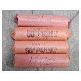 1939S, 40S, 41S & 42S ROLLS of 50  Lincoln Cents