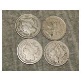 1865, 66, 67, 74 Three Cent Nickels
