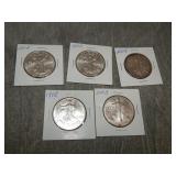 5 American SILVER Eagles .999 Silver 1 ozt Coins
