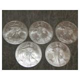 5 American SILVER Eagles .999 Silver 1 ozt Coins
