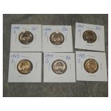 6 UNCIRCULATED SILVER War Nickels