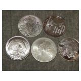 (5) 1 Troy Ounce .999 SILVER Rounds 5 ozt