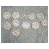 11 Walking Liberty 90% SILVER Half Dollars