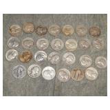 27 Washington & SL 90% SILVER Quarters