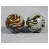 (2) West Virginia Flame White/Blue/Green Marbles