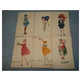 (6) c. 1918 HAND PAINTED FRENCH Postcards (Signed)