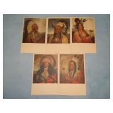 (5) Early HELIOCHROME INDIAN CHIEF Postcards
