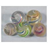 (5) Assorted German Marbles Latticino/Double/Etc.