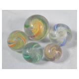 (5) Assorted Latticino (Yellow/White) Marbles