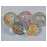 (5) Assorted Latticino (Yellow/White) Marbles