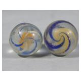 (2) Antique YELLOW/ORANGE Latticino Marbles