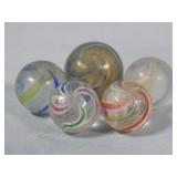 (5) c. 1800's Antique Latticino Marbles