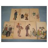 (7) Early JAPANESE WOODBLOCK STYLE Postcards