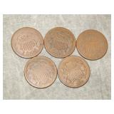 5 Two Cent Pieces 1864-1870