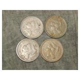 (4) Three Cent Nickels DECENT Coins