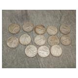 13 Walking Liberty Half Dollars ALL 1937 D decent
