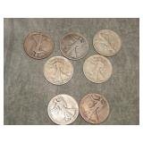 Walking Liberty Half Dollars (5) '18 S & (2) '19 S