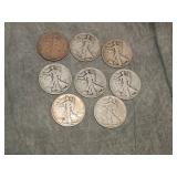 (8) 1920 P, D, S Walking Liberty Half Dollars