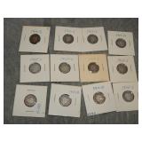 12 Various Barber Dimes