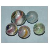 (5) c. 1800's Antique Latticino Marbles