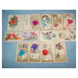 (14) Post c. 1907 CELLULOID/FELT Novelty Postcards