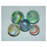(5) c. 1800's Antique Latticino Marbles