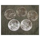 5 American Eagle .999 OZT SILVER Dollars UNC!!