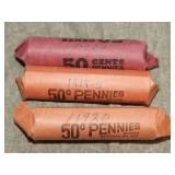 1919 P, 19 S, 20 P ROLLS of Lincoln Cents