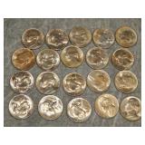 20 SILVER 35% War Nickels 1945 D all but 1 UNC!!!