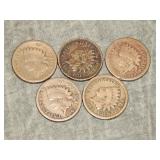 5 Indian Head Cents all 1863
