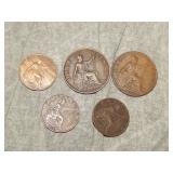5 OLD and Decent Half Penny Coins