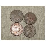 1719, 1806, 22, 31 British Farthing coins