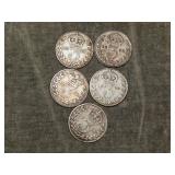 5 British SILVER Threepence EARLIER dates in pic