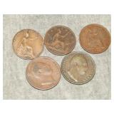 5 OLD British Farthings