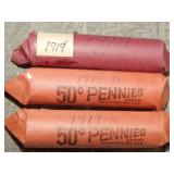 3 Rolls 1919 PD&S Lincoln Cents (circulated)