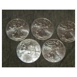 5 American Eagle .999 SILVER Troy Ounce Coins