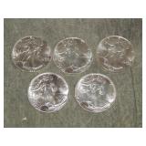 5 American Eagle .999 SILVER Troy Ounce Coins