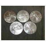 5 American Eagle .999 SILVER Troy Ounce Coins