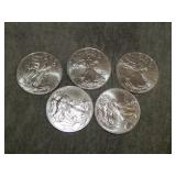 5 American Eagle .999 SILVER Troy Ounce Coins