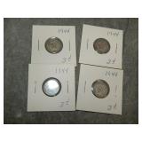 4 British 1944 SILVER Threepence better date