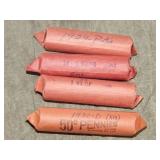4 rolls lincoln Wheat back Cents dates in PIC