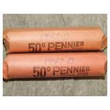 2 rolls lincoln Wheat back Cents 1943 STEEL