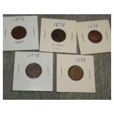 5 1870's Indian Head Cents