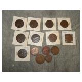 14 Old British One Penny Coins