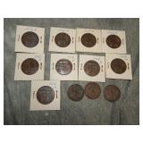 12 British One Penny coins all 1918 H Better date